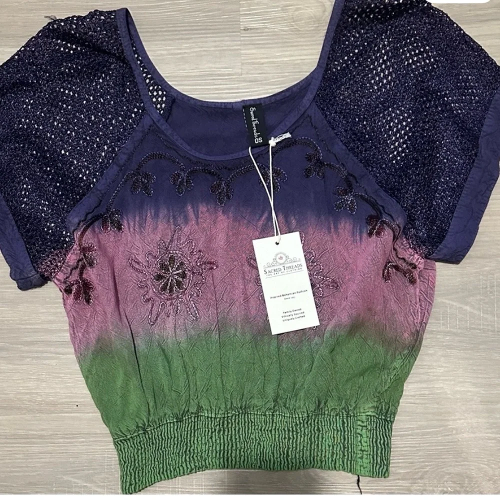 NWT. Sacred Threads Multicolor Embroidered Crop Top. BL/RD10 - Picture 1 of 3